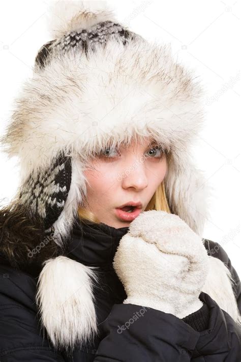 Winter Vacation Freezing Girl Warming Her Hands Stock Photo By