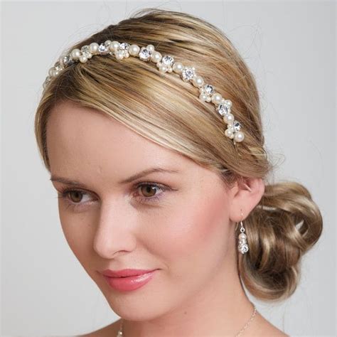 bridal hair band wedding hair accessory swarovski pearl headband tiara rhinestones diamant