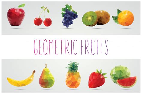 Collection Of 10 Geometric Fruits Objects On Creative Market