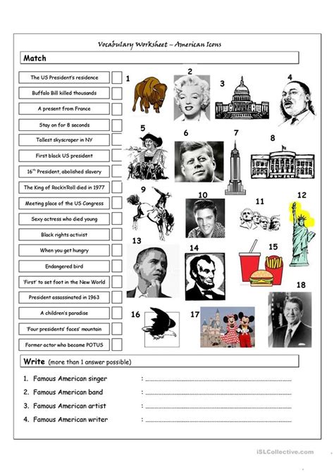 Abc follows the accrual basis of accounting and its accounting year ends on december 31. Vocabulary Matching Worksheet & Quiz - American Icons & Landmarks worksheet - Free ESL printable ...