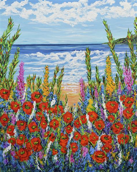 Poppy Beach Ocean Painting Painting By Kathy Symonds Fine Art America
