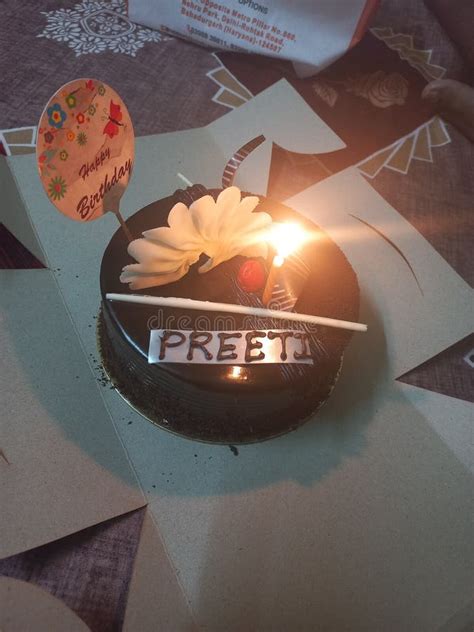 Happy Birthday Preeti Chocolate Cake Stock Image Image Of Glass Choc