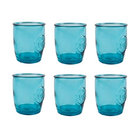 Authentic Recycled Blue Glass Tumblers Set Of 6 450ml Blue Glassware