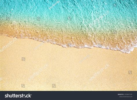 Blue Sea Wave White Foam Golden Sand Beach Turquoise