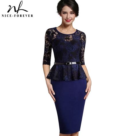 Nice Forever Vintage Ladylike Sexy Lace Top Sleeve O Neck Peplum Tunic Bodycon Women Wear To