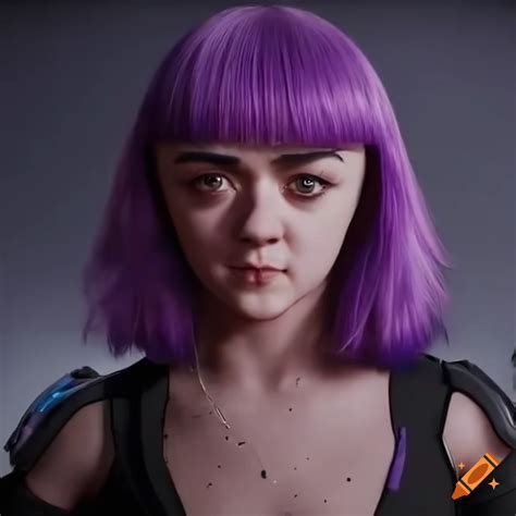 Maisie Williams As Purple Haired Sci Fi Girl In A Purple Black Jumpsuit