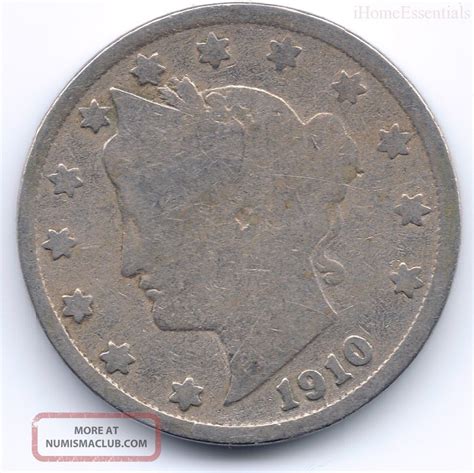 5 Cents 1910 Barber Nickel Liberty Head Vg Features Consistent Details