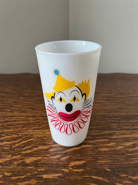 Vintage S Hazel Atlas Circus Clown Milk Glass Drink Tumbler Retro