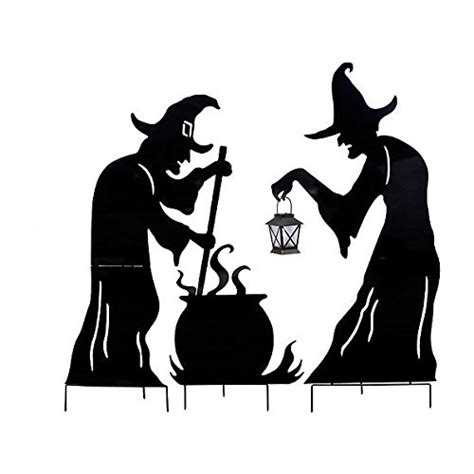 Large Witch Silhouettes With Cauldron Outdoor Halloween Decoration