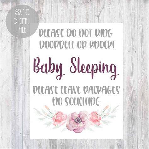 Printable Baby Sleeping Sign Pretty Floral Do Not Ring Etsy