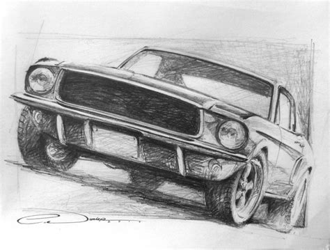 Bullitt Mustang Pencil Sketch Mustang Drawing Car Artwork Car Drawings