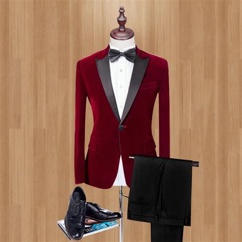 2018 Red Velvet Man Suits For Man Clothes 2 Psc Peaked Lapel Wedding
