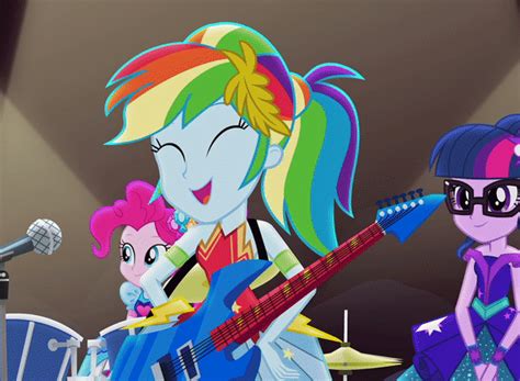 An Animated Image Of A Girl Playing The Guitar With Her Pony Ponies On