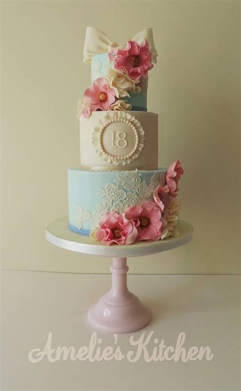 Here's a few ideas for small 18th birthday parties that are perfect. Vintage lace, bows, ruffles, pearls and flowers cake like ...