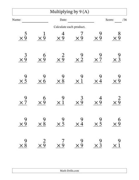 Multiplying 1 To 9 By 9 35 Questions Per Page A Multiplication