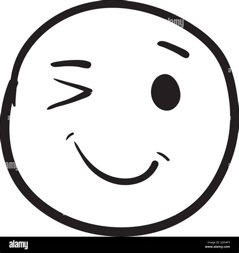Winking Emoji Doodle Smiley Hand Draw Flat Vector Illustration