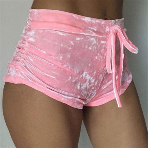 Buy Women S High Waist Drawstring Shorts Soft Crushed Velvet Pants At Affordable Prices — Free