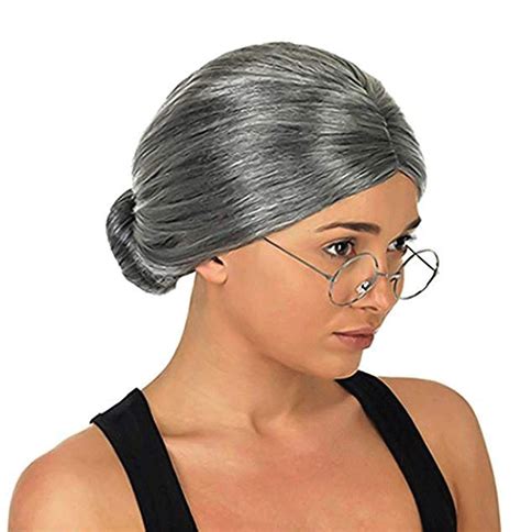 Off Old Lady Wig Cosplay Wig PCS With Glasses Old Lady Fancy Dress Granny Costume