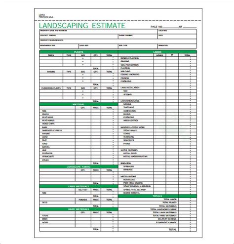Landscaping Estimate Template Free Download Aashe
