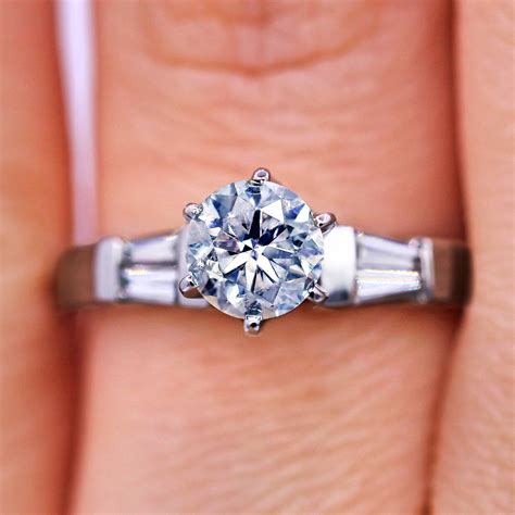 Unique Design 1.03 TCW Round Diamond Baguette Engagement Ring