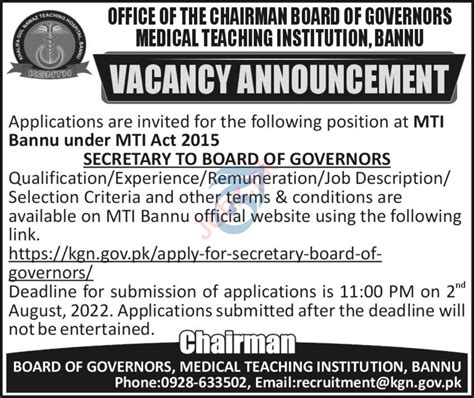 Medical Teaching Institution MTI Bannu Jobs 2022 2024 Job Advertisement