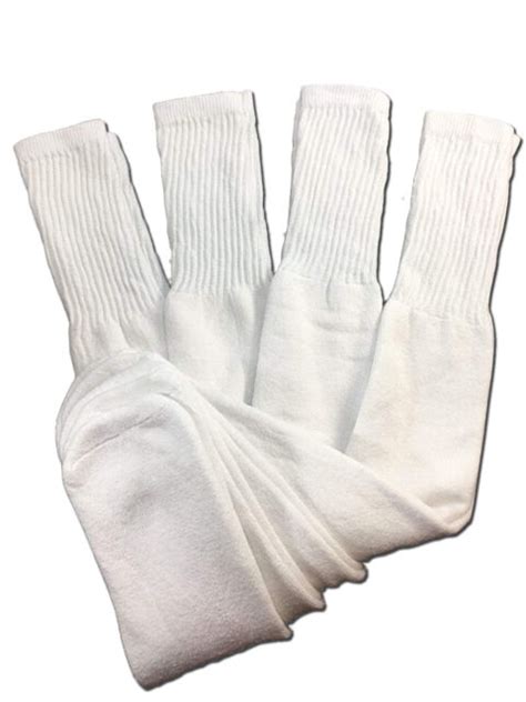 4 Pairs Mens White Tube Socks Big And Tall Extra Long Thick Cotton 24