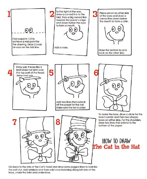 How To Draw The Cat In The Hat Drawing Handout Dr Seuss Art Dr Seuss