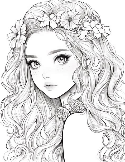 Flower Girl Coloring Page Coloring Pages Manga Coloring Book Color