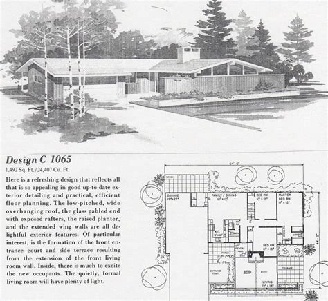 A huge covered patio wraps around the back of the home so you sit in the shade. Untitled | Architectural house plans, Mid century modern ...
