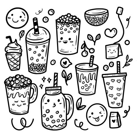 Bubble drink of boba in kawaii cartoon tekenstijl | Premium Vector
