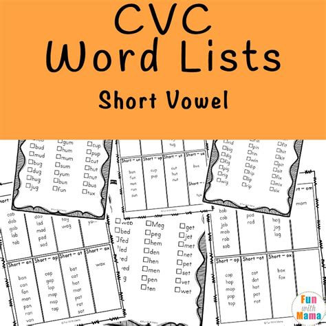 Long vowels, vowel team rule page 1 of 2 word lists: CVC Words List - Fun with Mama