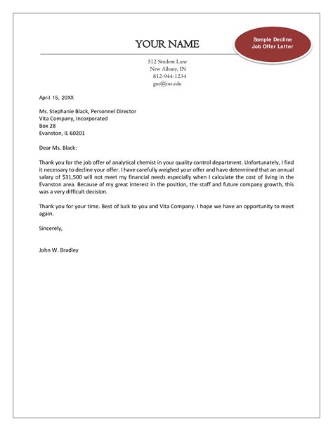 Sample Letter To Refuse A Job Offer Photos Cantik