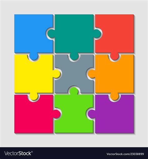 Color Puzzle Pieces Jigsaw Nine Steps Infographic Vector Image