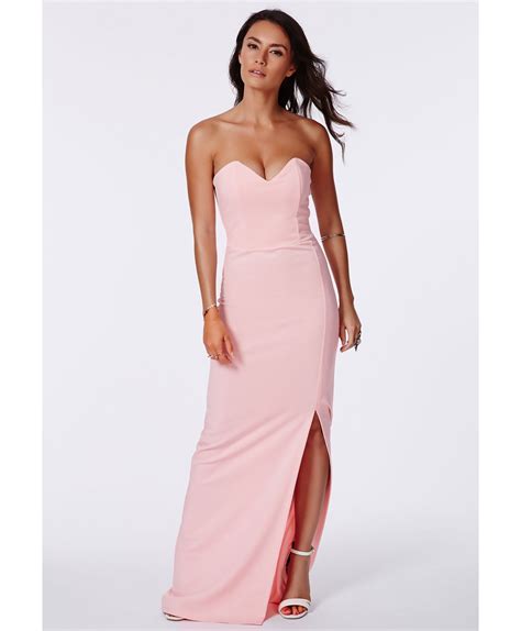 Missguided Neomi Blush Sweetheart Bandeau Bodycon Maxi Dress In Pink