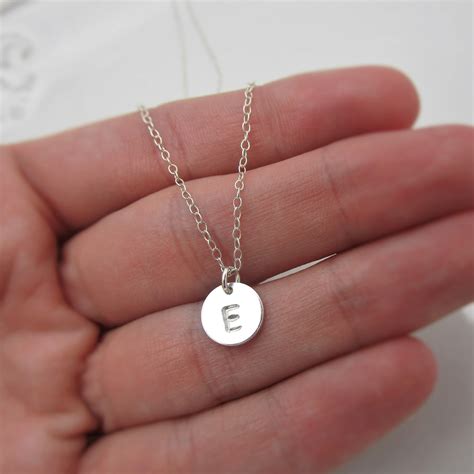 Sterling Silver Tiny Initial Disc Necklace Personalized Etsy