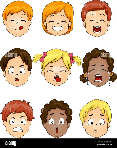 Illustration Featuring Kids Showing Different Facial Expressions Stock