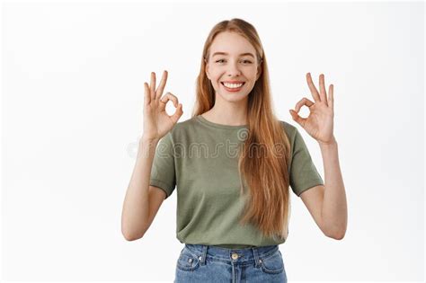 Okay Deal Smiling Good Looking Woman Showing Her Support Make Ok Sign