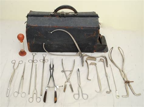 Antique Doctors Bag Filled With Medical Surgical Obgyn