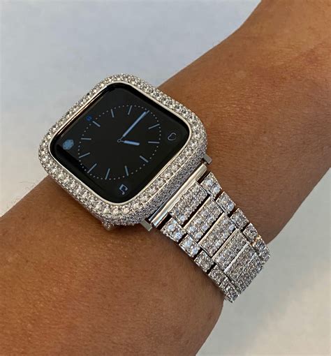 Custom Apple Watch Band Silver Bling And Or Bezel Lab Diamond Series 1