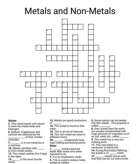 WORD SEARCH METALS AND NON METALS WordMint