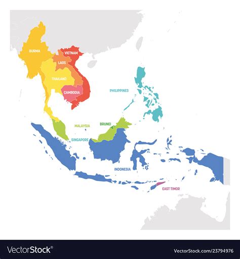 Southeast Asia Region Colorful Map Of Countries Vector Image