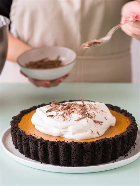 Pumpkin Pie With A Chocolate Crust Spoon Fork Bacon