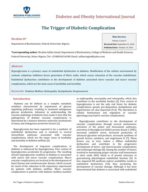 Pdf Diabetes And Obesity International Journal The Trigger Of