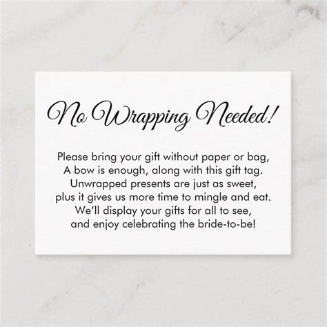 Elegant Simple No Wrapping Needed Bridal Shower Enclosure Card