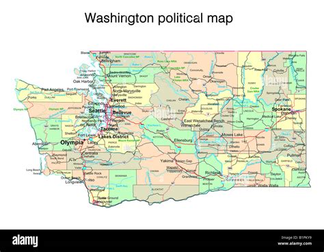 Washington State Politische Karte Stockfotografie Alamy