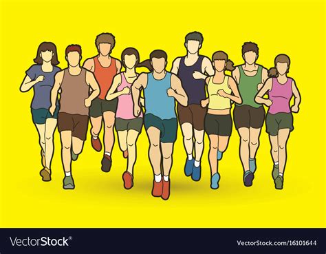 marathon runners group of people running vector image