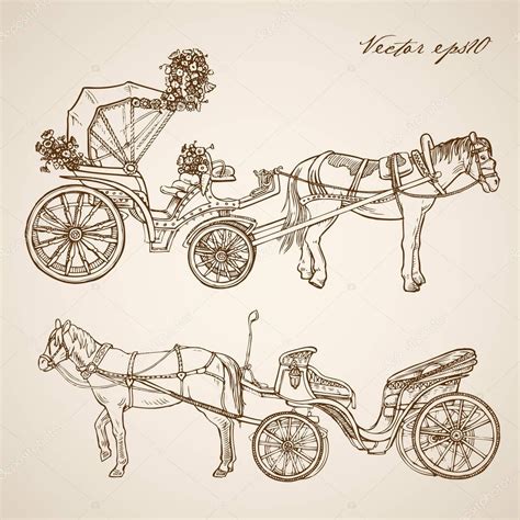 Vector Illustration Design Of Vintage Horse Drawn Carriage Doodle