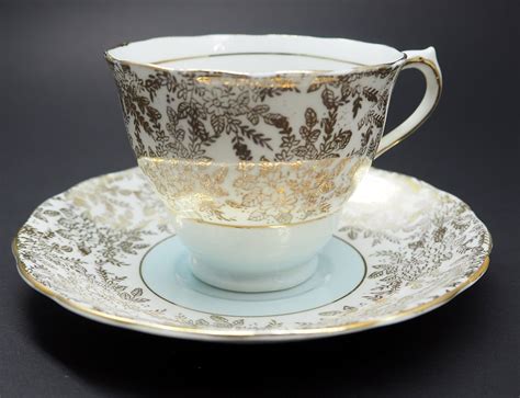 Colclough Bone China Floral Scalloped Blue Tea Cup And Saucer Etsy