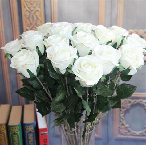 uvg white artificial flowers wholesale real touch silk flower rose for party decoration