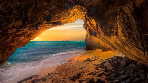 1920x1080 Sunset Sea Cave Ocean Coolwallpapersme